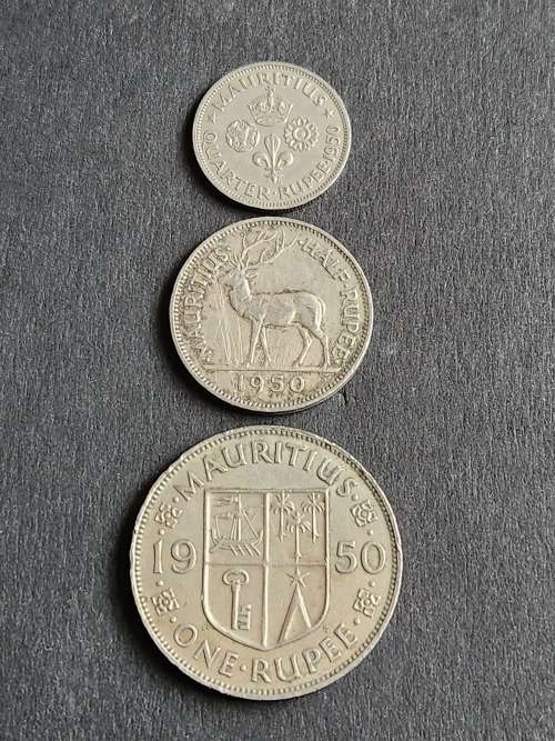 Mauritius 1/4 Rupees , 1/2 Rupee and 1 Rupee 1950 - as per photograph