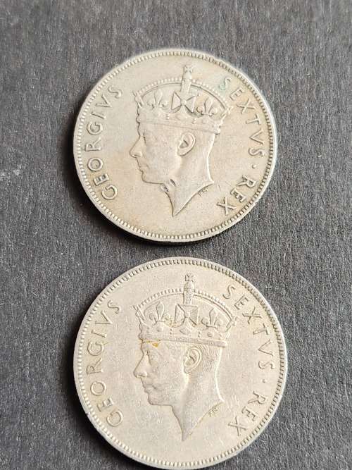 2 x East Africa 1 Shilling 1949/1950 - as per photograph