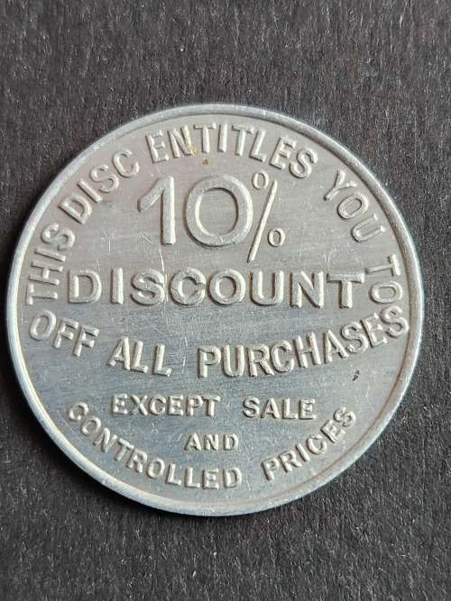 Paramount Stores President Street of Johannesburg 10% discount Aliminium Token (excellent condition)