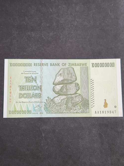 Reserve Bank of Zimbabwe 10 Trillion Dollars Harare 2008 AA series BU - as per photograph