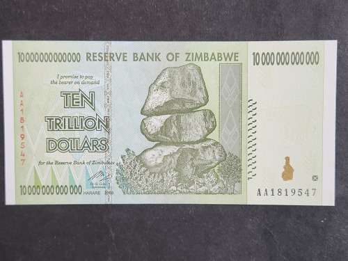 Reserve Bank of Zimbabwe 10 Trillion Dollars Harare 2008 AA series BU - as per photograph