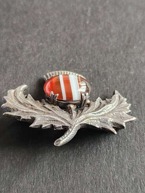 Vintage Robert Allison Scottish Hallmark Silver Tistle Brooch with Citrine Celtic 11.2g