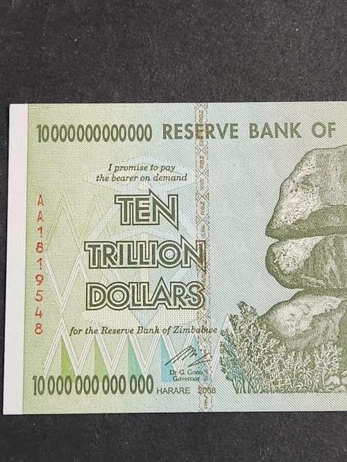 Reserve Bank of Zimbabwe Ten Trillion Dollars Harare 2008 BU - as per photograph