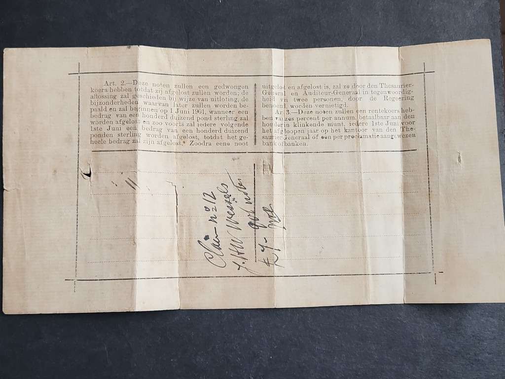 ZAR Governments Noot Een Pond Pietersburg signed 1/4/1901 (204mm x 115mm) tears/folds - as per photo