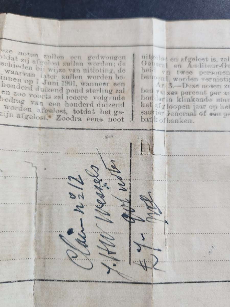 ZAR Governments Noot Een Pond Pietersburg signed 1/4/1901 (204mm x 115mm) tears/folds - as per photo