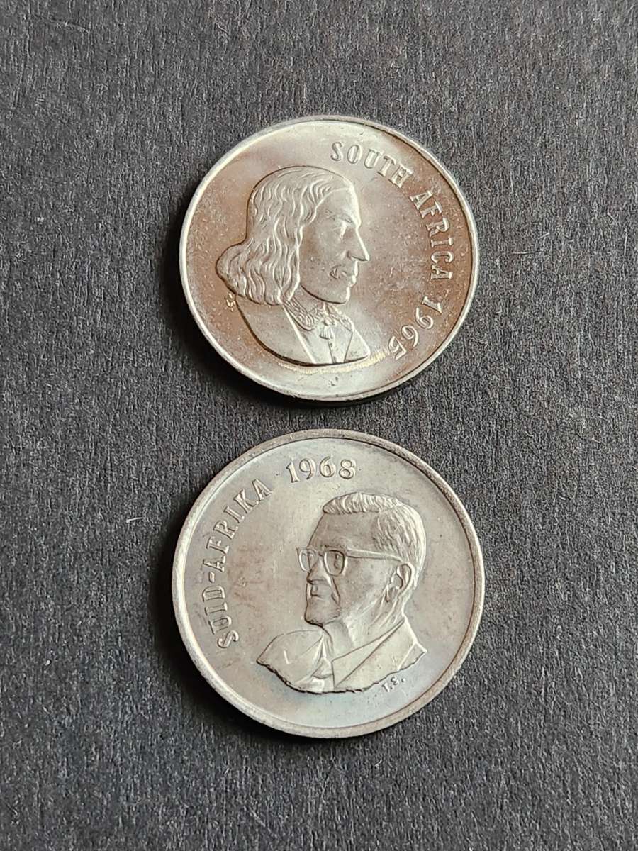 Republic 20 Cents 1965 English and 1968 Afrikaans UNC - as per photograph