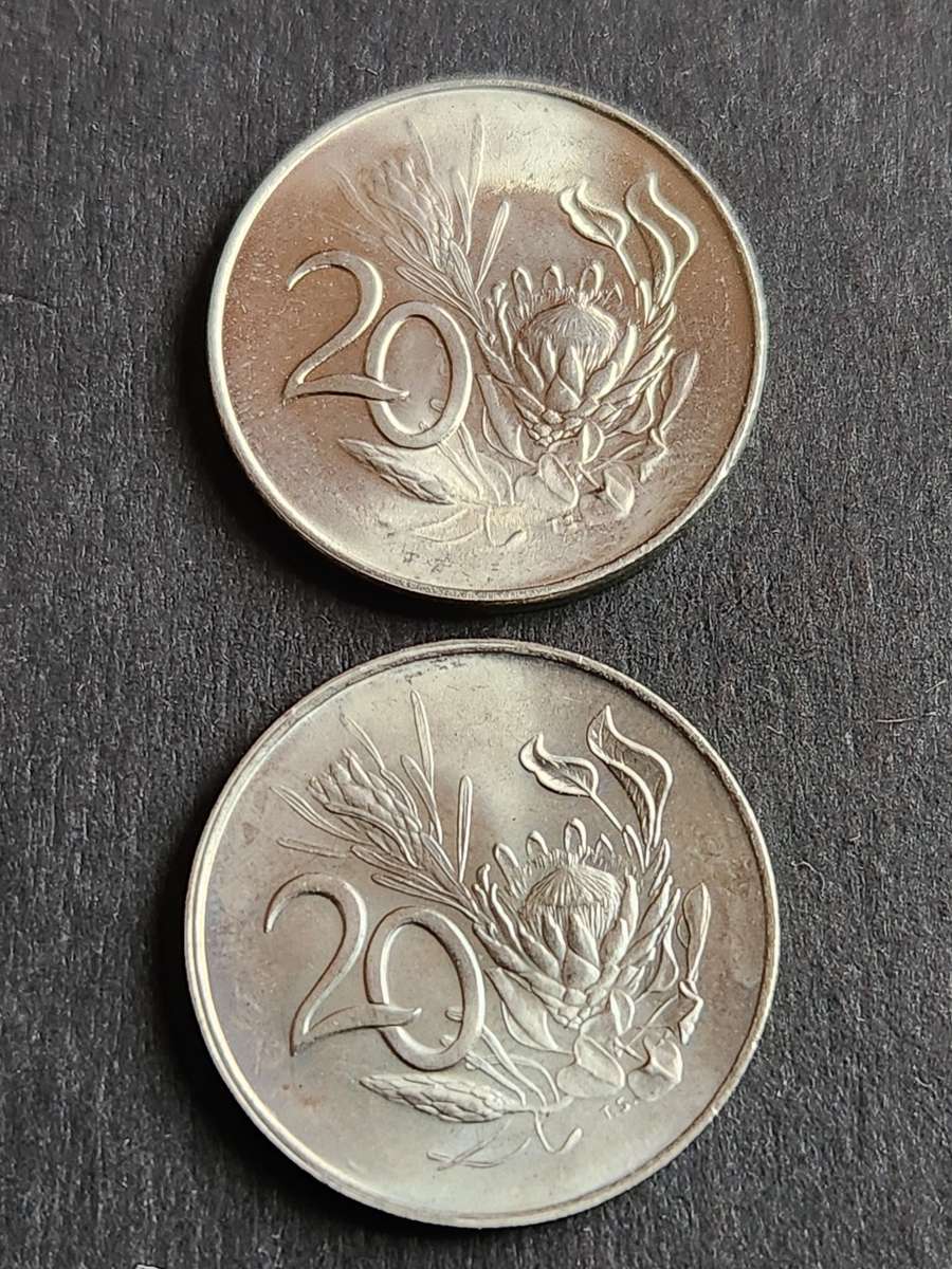 Republic 20 Cents 1965 English and 1968 Afrikaans UNC - as per photograph