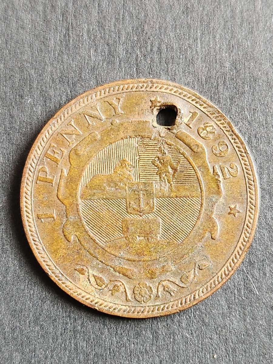 ZAR One Penny 1892 Filler Coin (hole on coin) - as per photograph