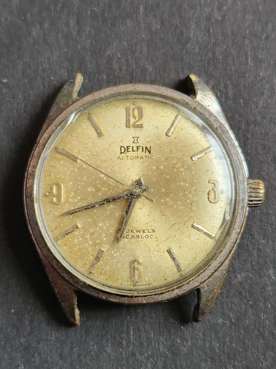 Vintage Men`s Delfin Automatic 17 Jewels Incablock Mechanical Watch (not working) - as per photogra