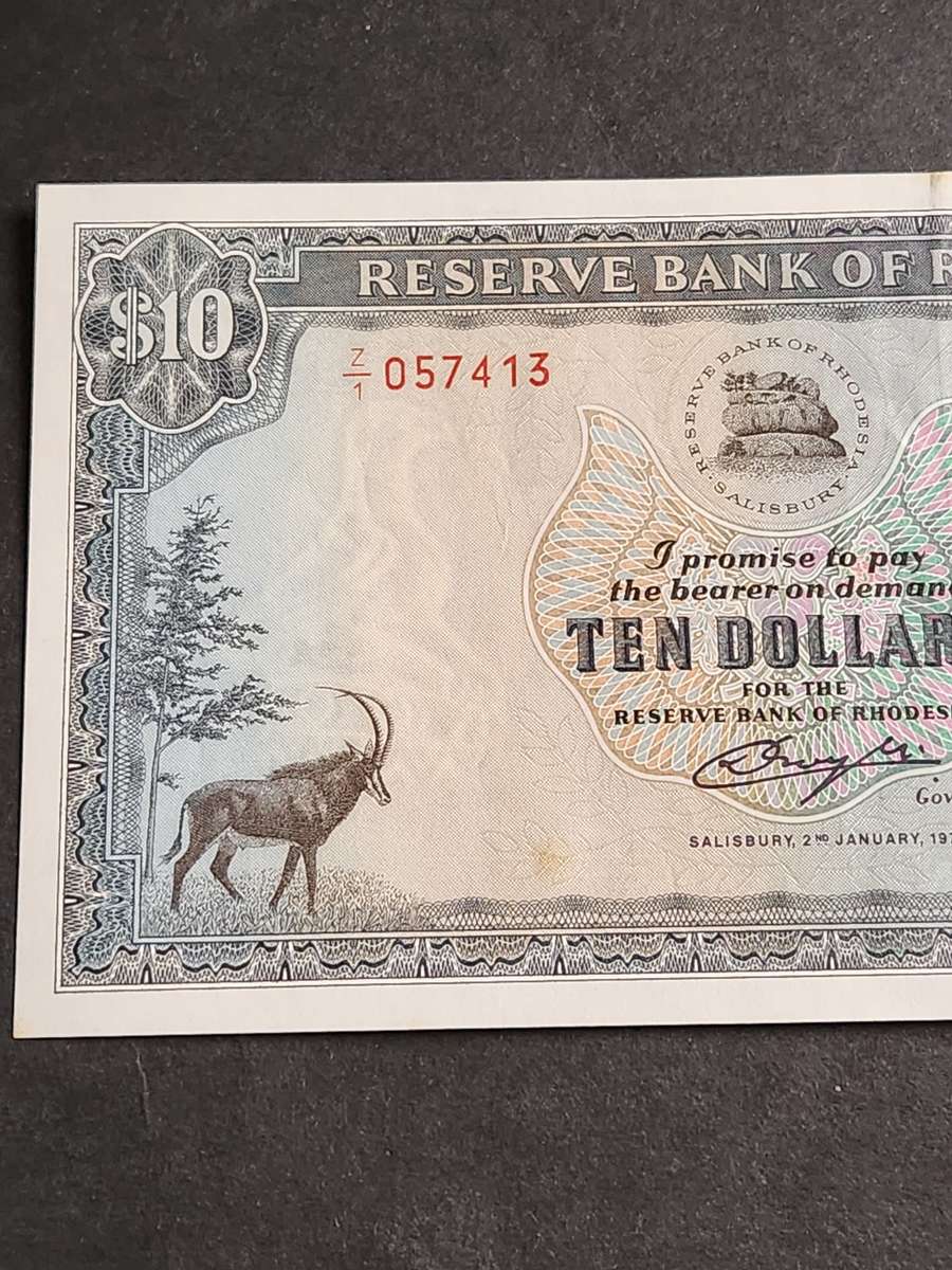 Reserve Bank of Rhodesia 10 Dollars Salisbury 2 January 1979 (Bird Watermark) - nice condition