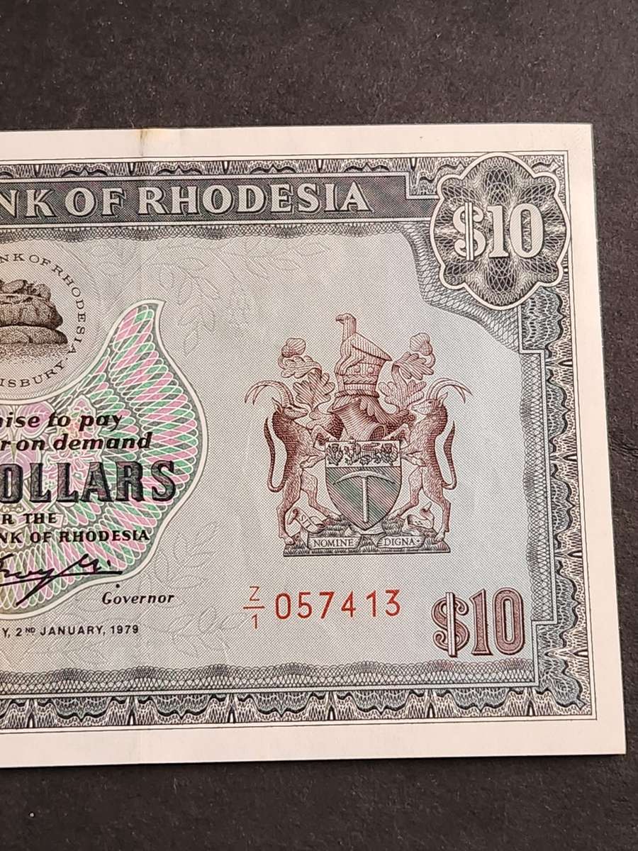 Reserve Bank of Rhodesia 10 Dollars Salisbury 2 January 1979 (Bird Watermark) - nice condition