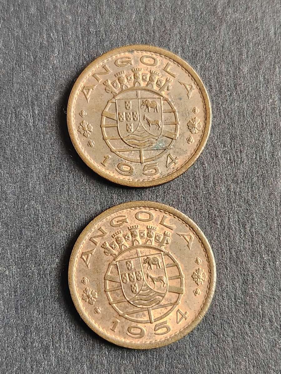 2 x Republica Portuguesa Angola 50 Centavos 1953/1954 (nice condition) - as per photograph