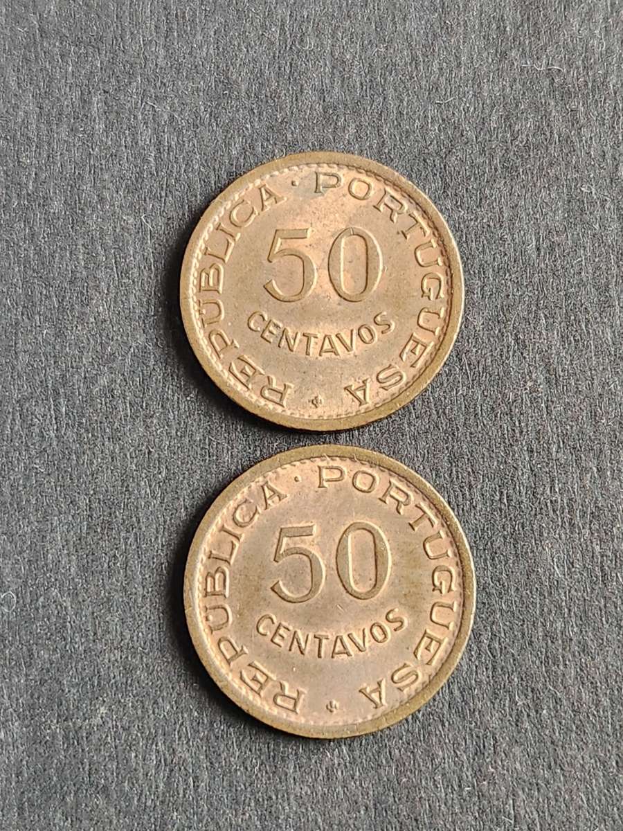 2 x Republica Portuguesa Angola 50 Centavos 1953/1954 (nice condition) - as per photograph
