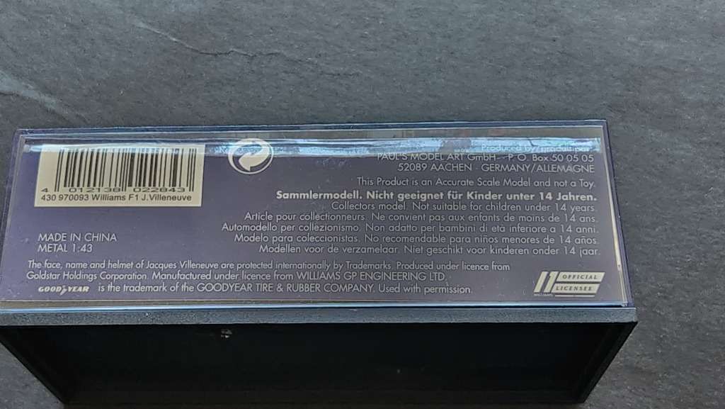 Paul`s Model Art Mini Champs Williams Renault 1997 Launch Version J. Villeneuve 1:43 - as per photo