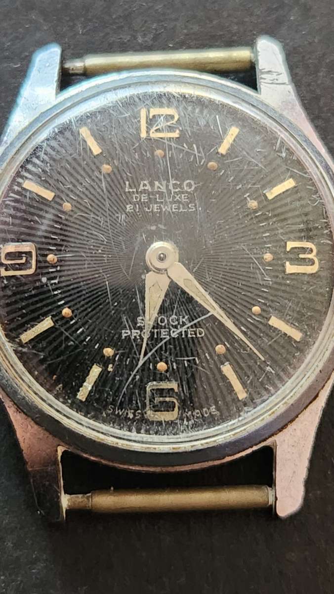 Vintage Lanco Deluxe 21 Jewels Shock Protected Wrist Watch (not working) - as per photograph