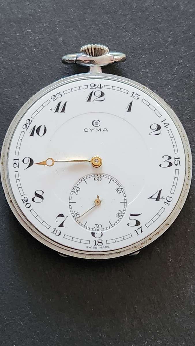 Vintage Cyma Pocket Watch not working (missing bezel/glass/hand) - as per photograph