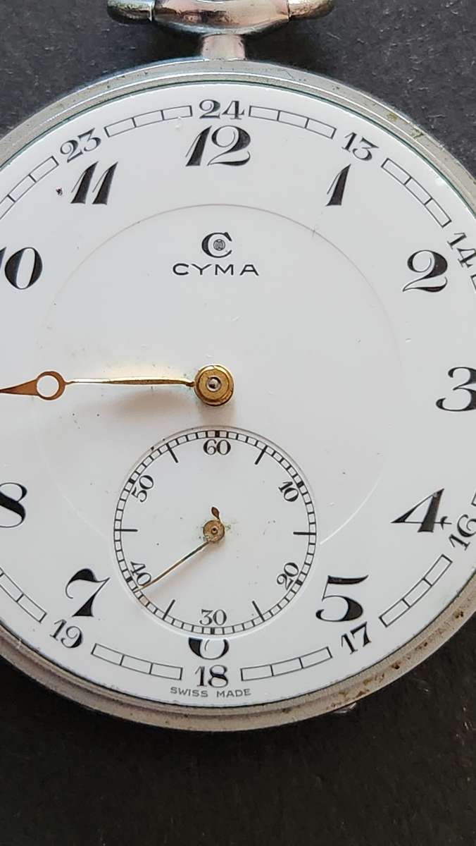 Vintage Cyma Pocket Watch not working (missing bezel/glass/hand) - as per photograph