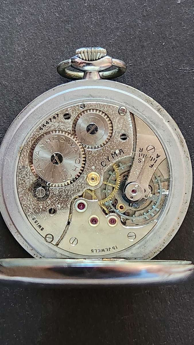 Vintage Cyma Pocket Watch not working (missing bezel/glass/hand) - as per photograph