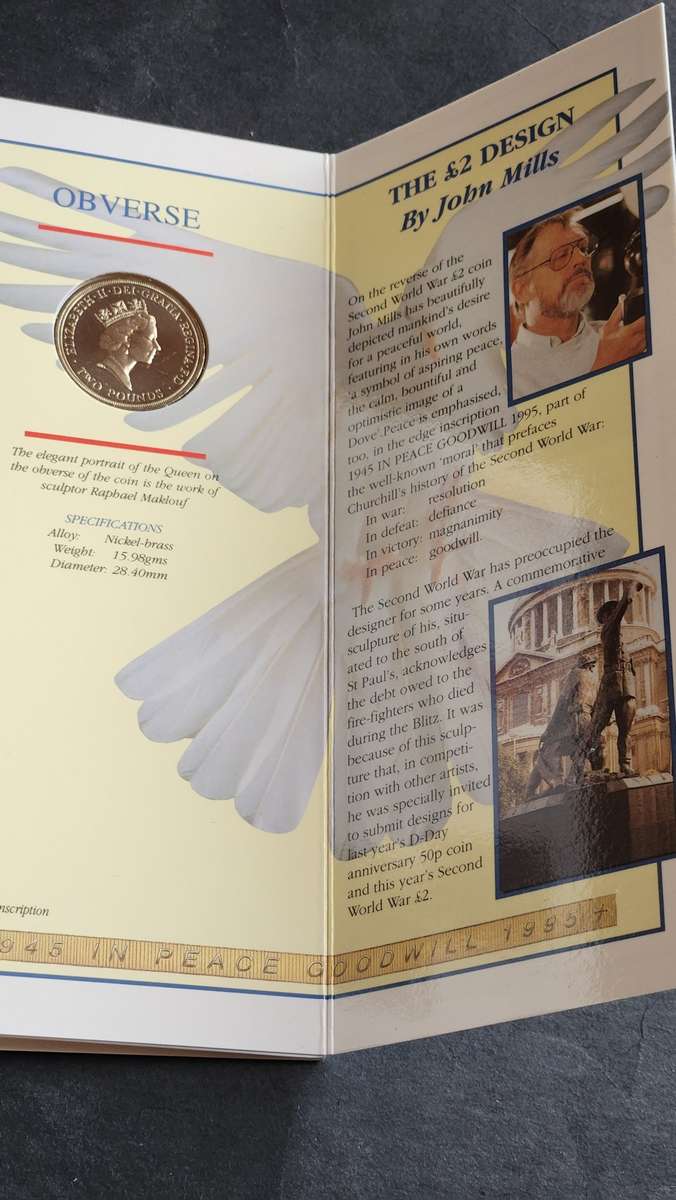 1995 UK Brilliant Uncirculated Second World War £2 Coin (in Peace Goodwill) - as per photograph