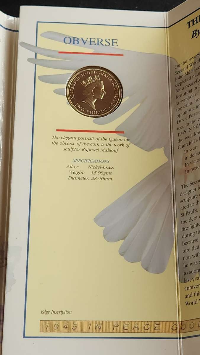 1995 UK Brilliant Uncirculated Second World War £2 Coin (in Peace Goodwill) - as per photograph