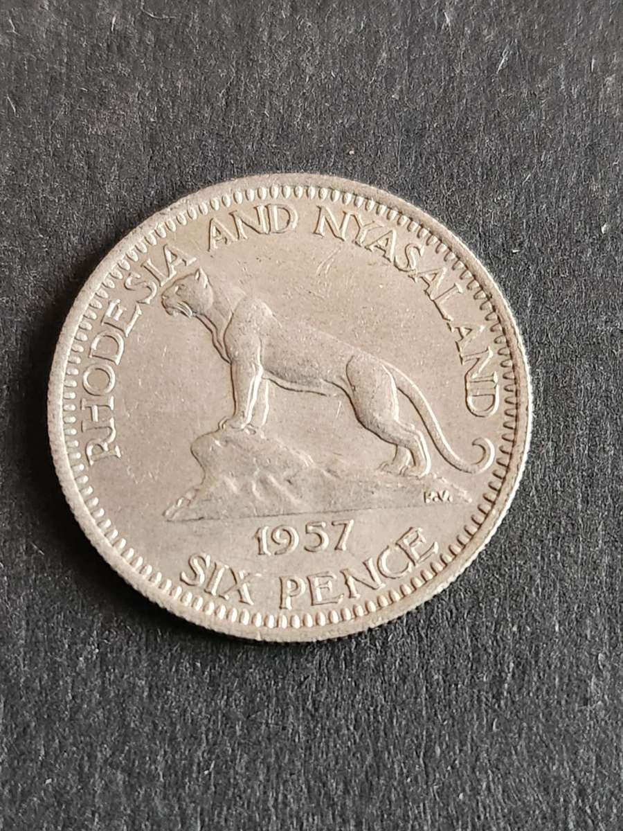 Rhodesia and Nysaland Sixpence 1957 - as per photograph