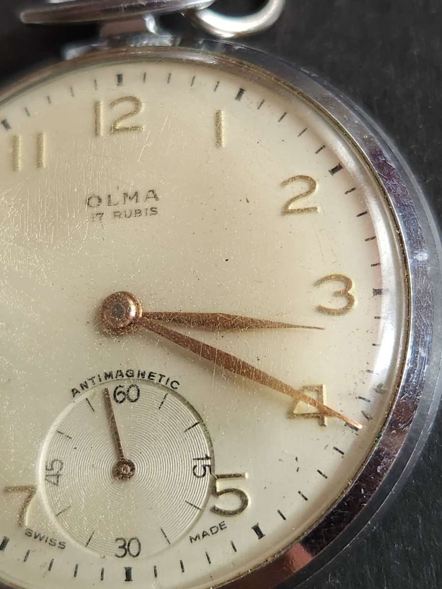 Vintage Olma 17 Rubies Swiss made Antimagnetic Pocket Watch with Chain -nice condition (not working)