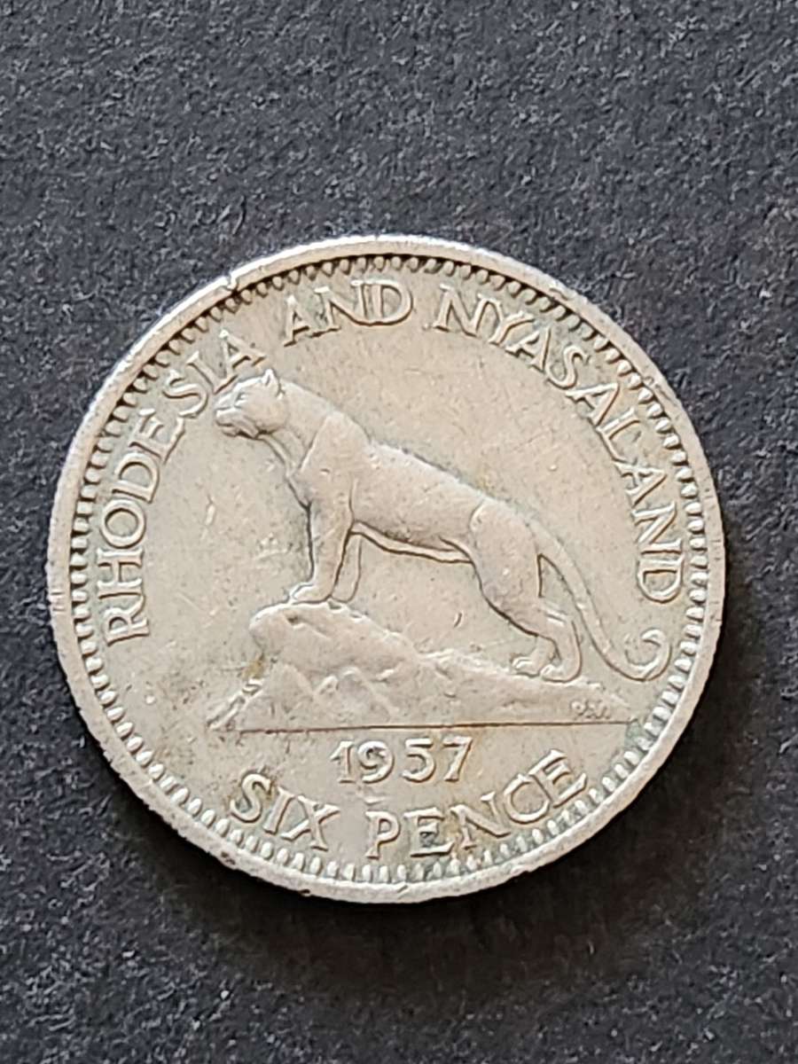 Rhodesia and Nysaland Sixpence 1957 - as per photograph