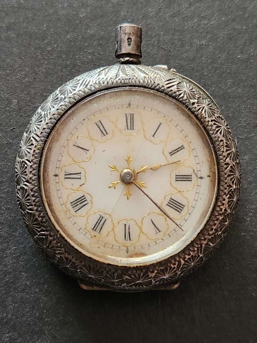 Silver Pocket Watch Stamp .935 - (missing winder , enamel dial) not working- as per photograph