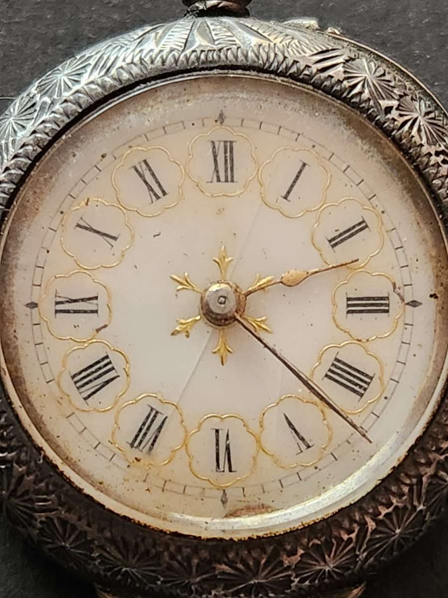 Silver Pocket Watch Stamp .935 - (missing winder , enamel dial) not working- as per photograph
