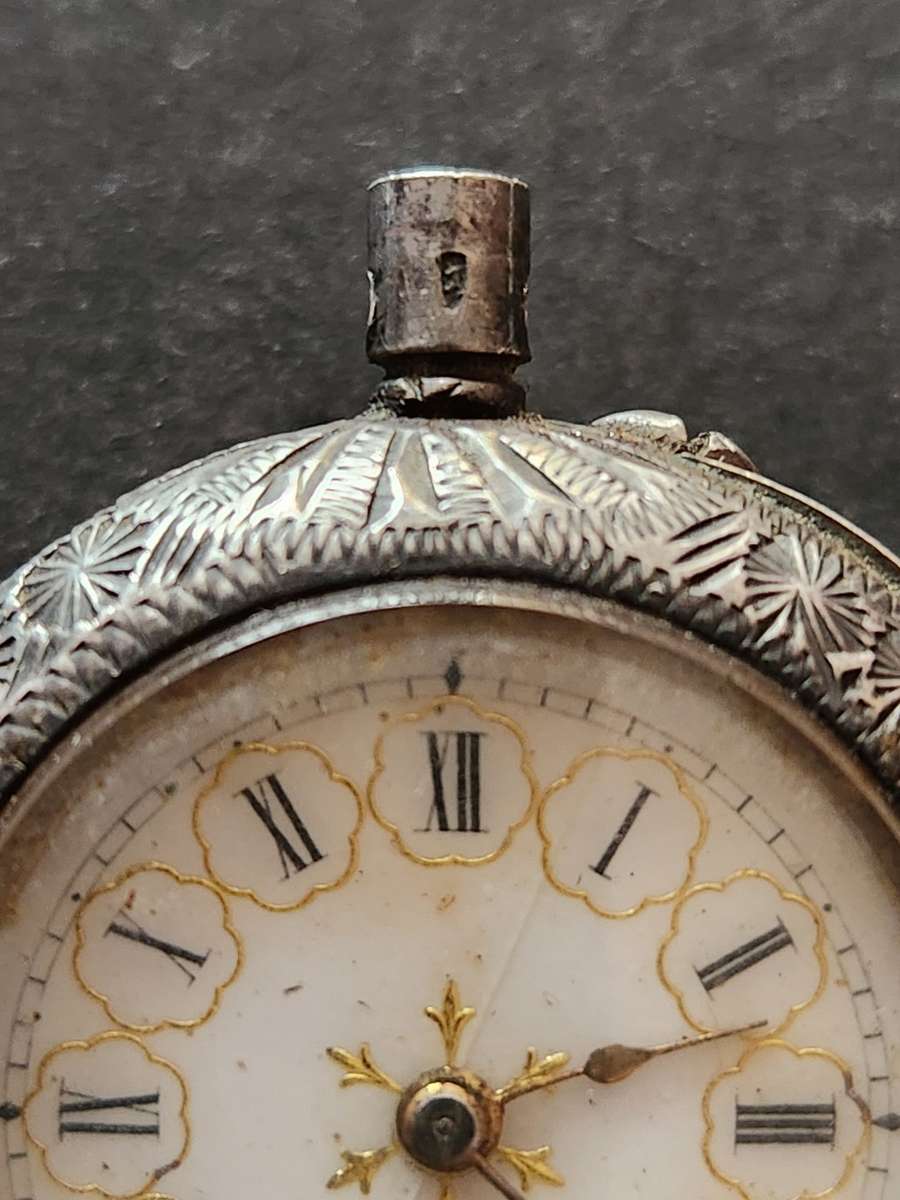 Silver Pocket Watch Stamp .935 - (missing winder , enamel dial) not working- as per photograph