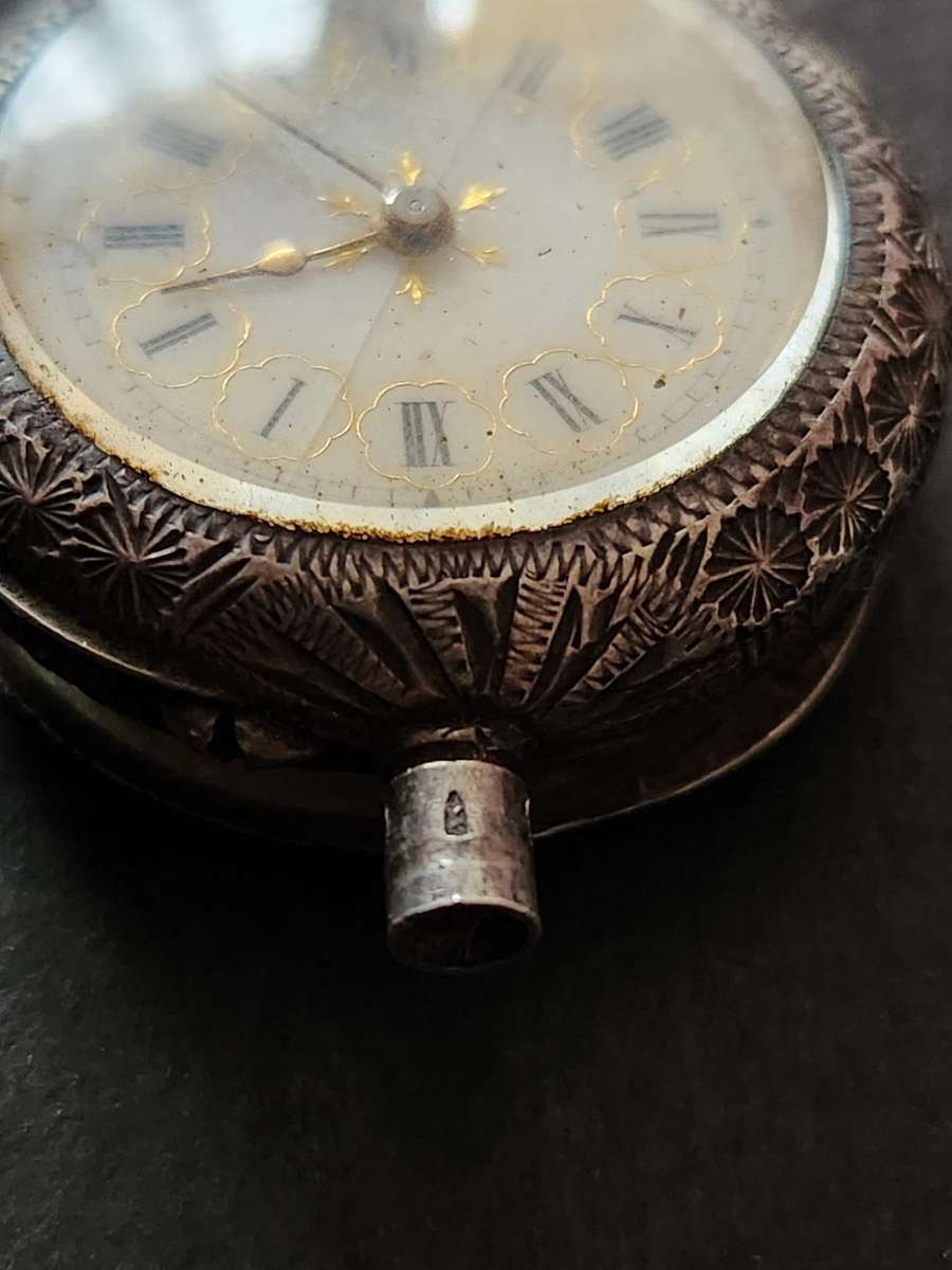 Silver Pocket Watch Stamp .935 - (missing winder , enamel dial) not working- as per photograph