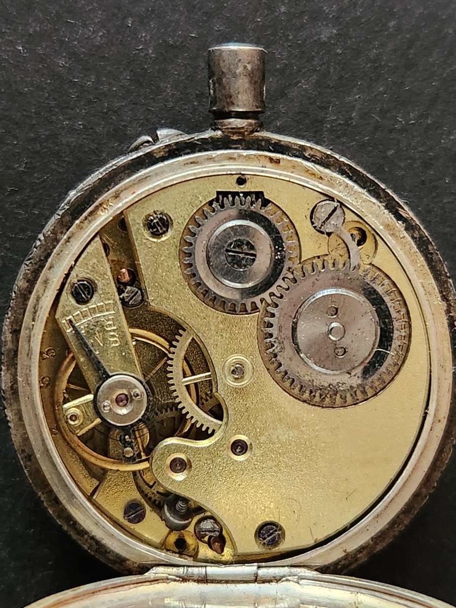 Silver Pocket Watch Stamp .935 - (missing winder , enamel dial) not working- as per photograph