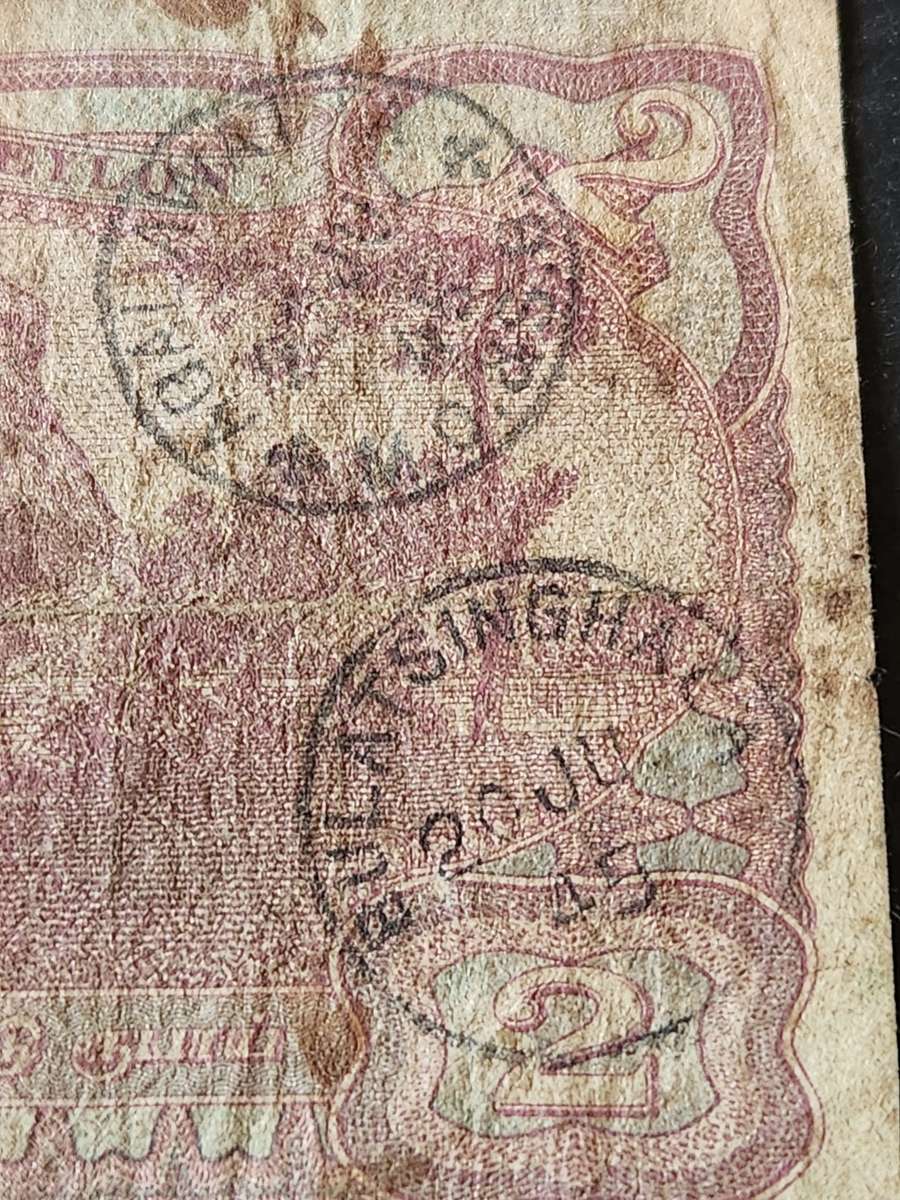 Ceylon 2 Rupees King George VI 1949 with counter stamps