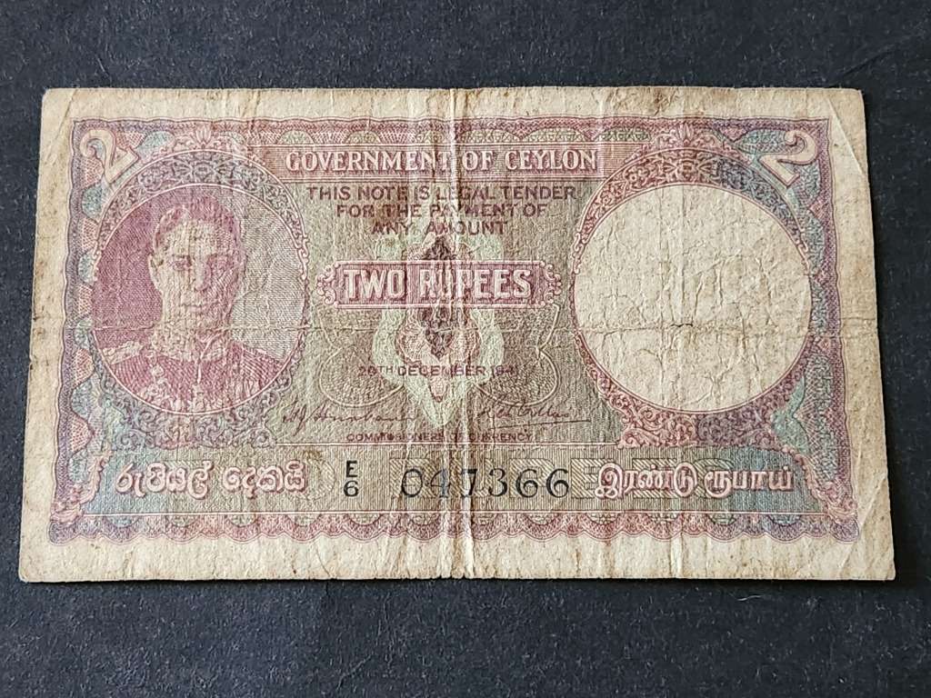 Ceylon 2 Rupees King George VI 1949 with counter stamps