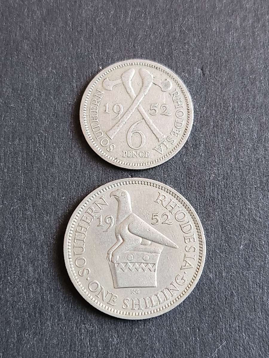 Southern Rhodesia Sixpence and One Shilling 1952 - as per photograph