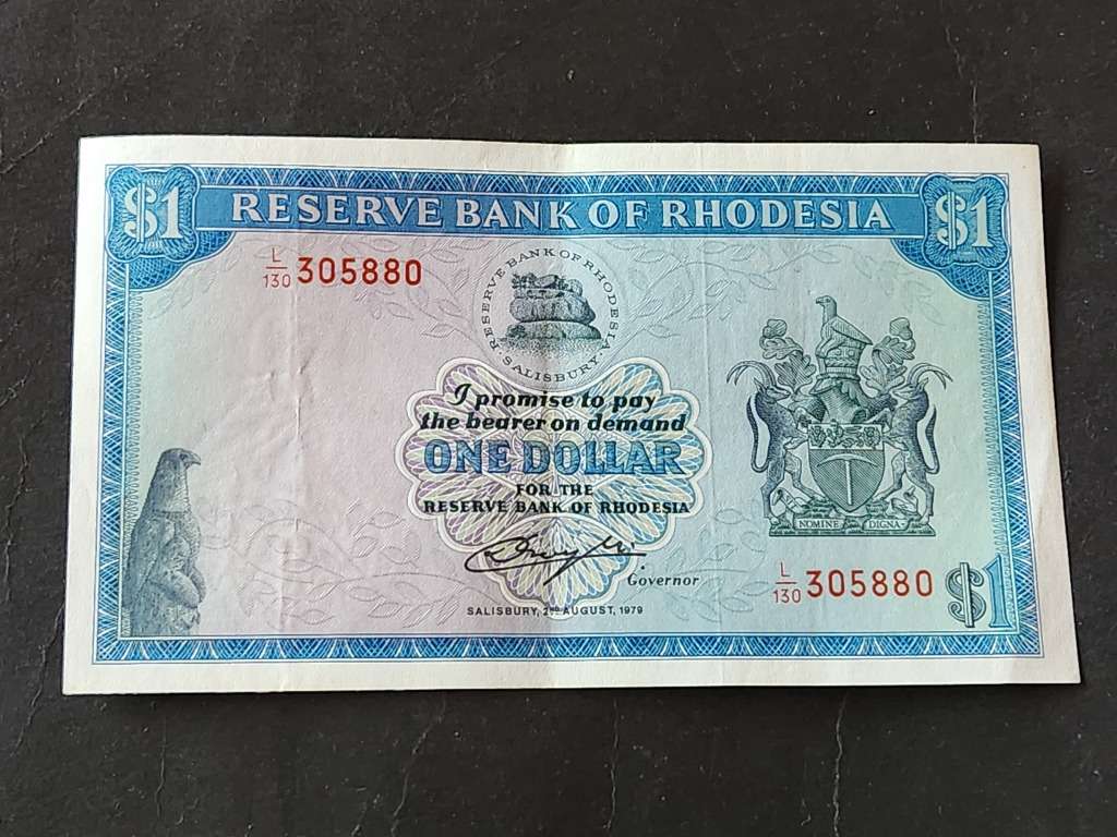 Reserve Bank of Rhodesia 1 Dollar Salisbury 2 August 1979 (Bird Watermark) very nice condition