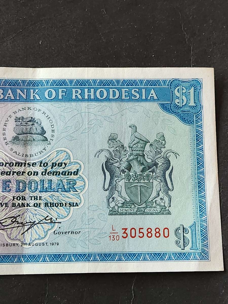 Reserve Bank of Rhodesia 1 Dollar Salisbury 2 August 1979 (Bird Watermark) very nice condition