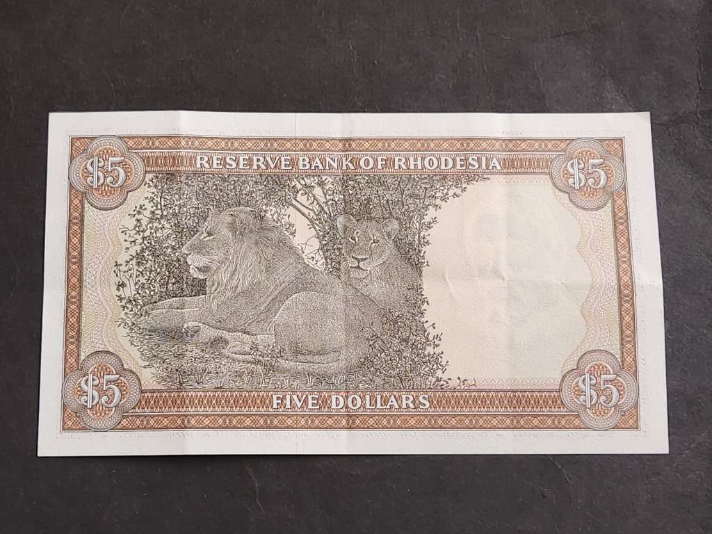 Reserve Bank of Rhodesia 5 Dollars Salisbury 20 October 1978 Rhodes Watermark (very nice condition)