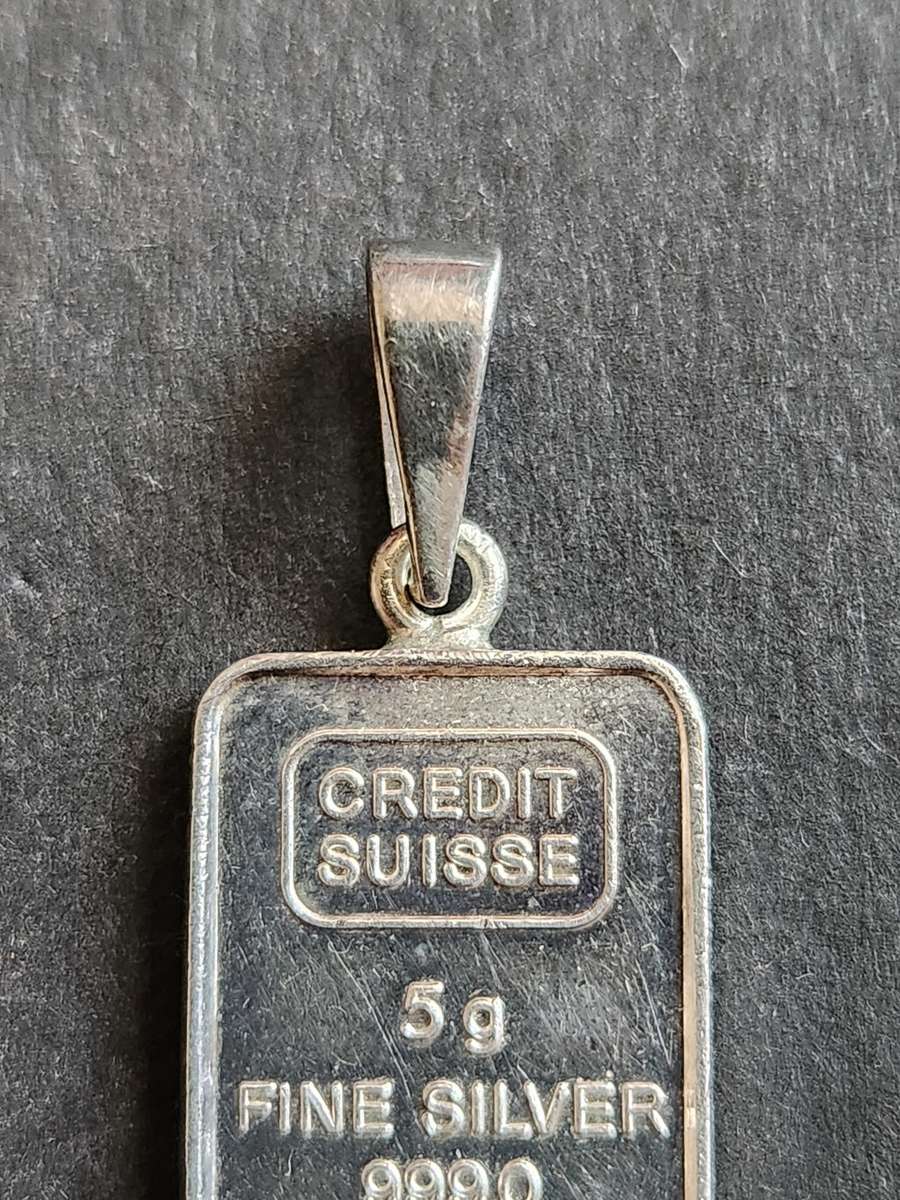 Vintage Credit Swisse 5g 999.0 Fine Silver Bar Pendant - as per photograph