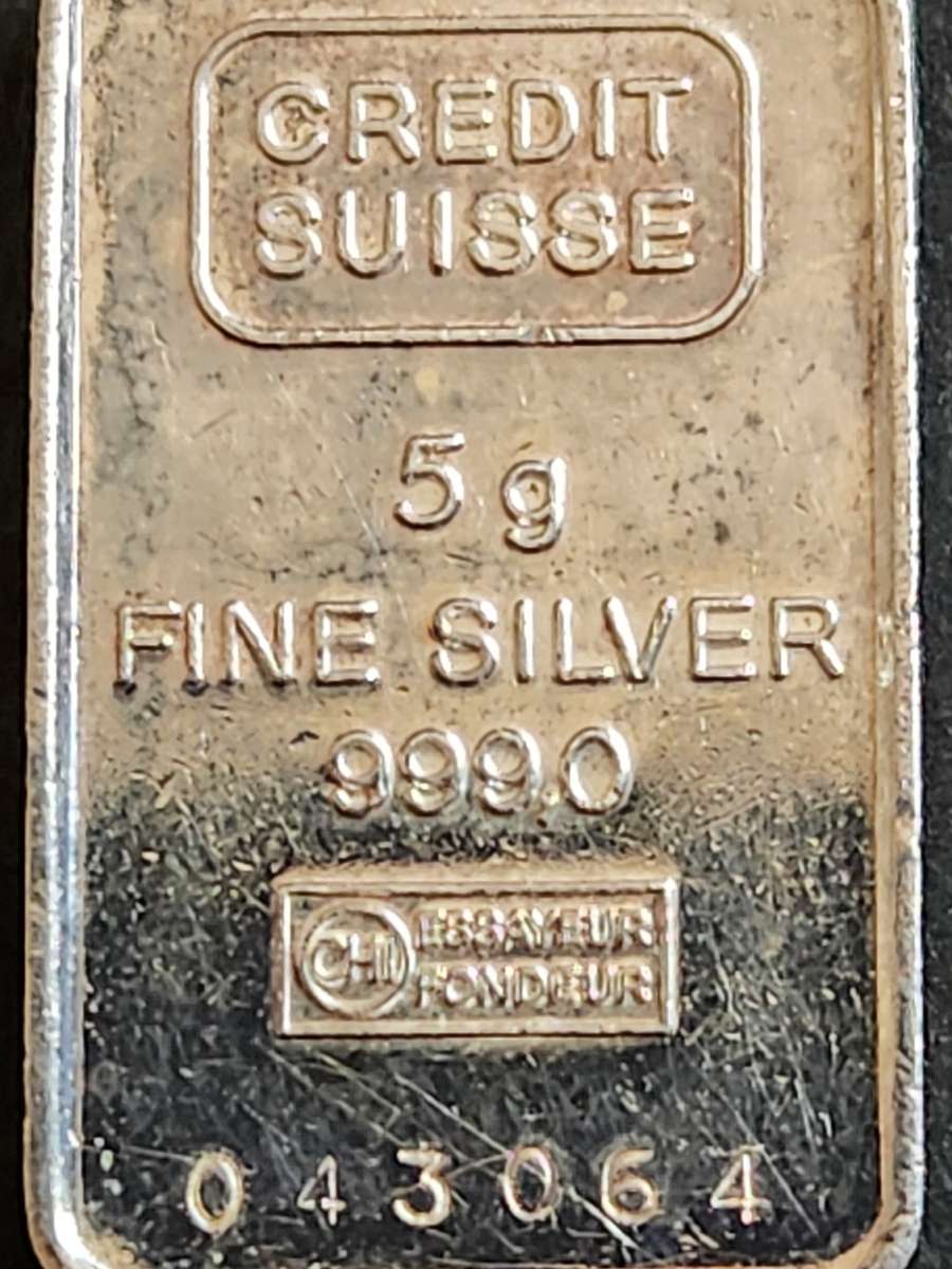Vintage Credit Swisse 5g 999.0 Fine Silver Bar Pendant - as per photograph