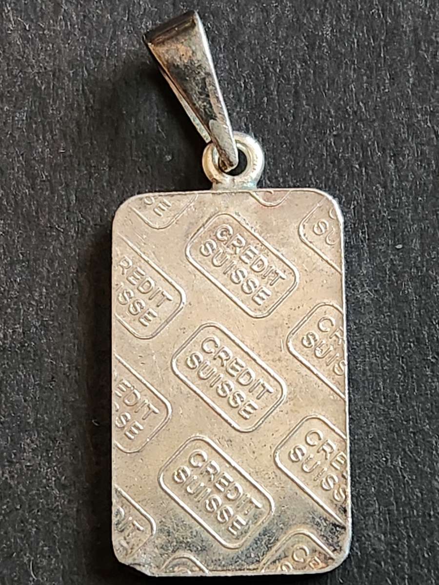 Vintage Credit Swisse 5g 999.0 Fine Silver Bar Pendant - as per photograph