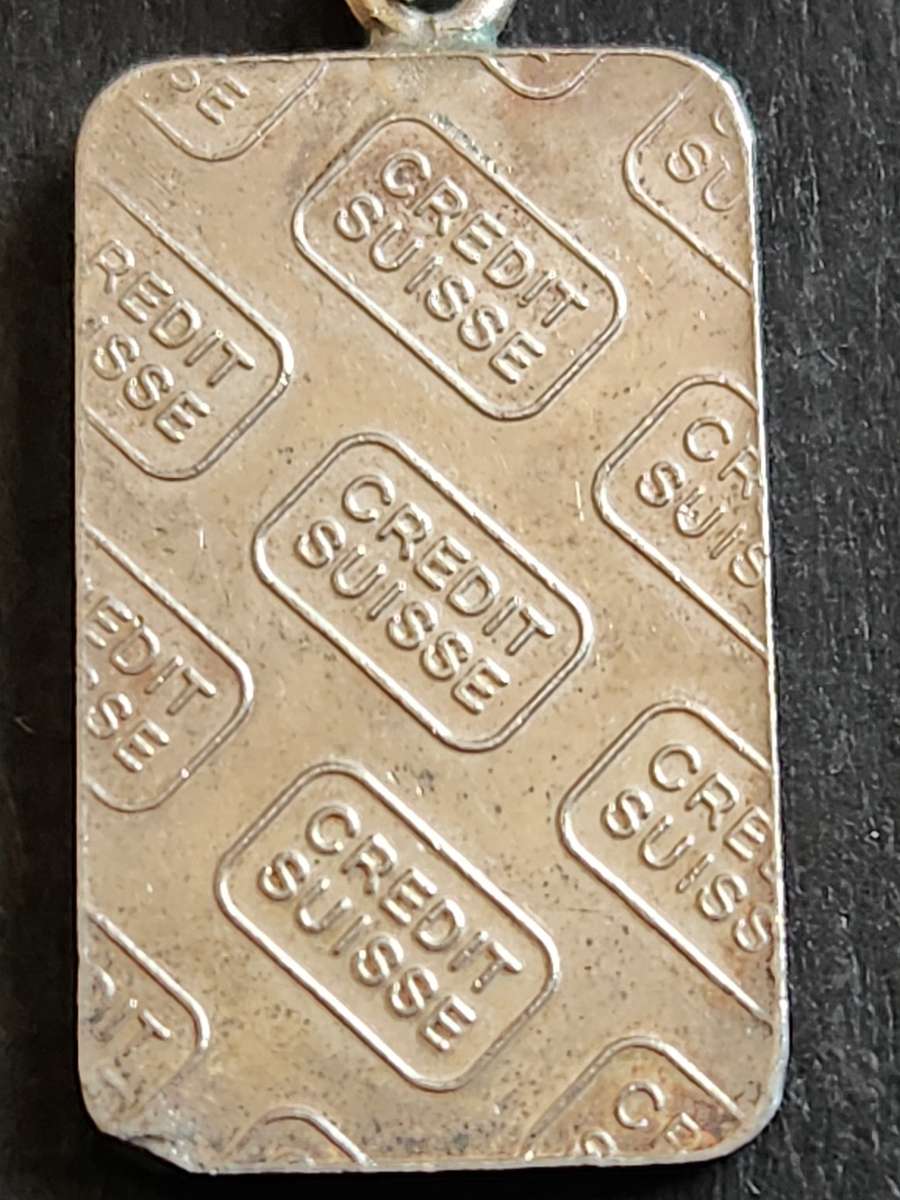 Vintage Credit Swisse 5g 999.0 Fine Silver Bar Pendant - as per photograph