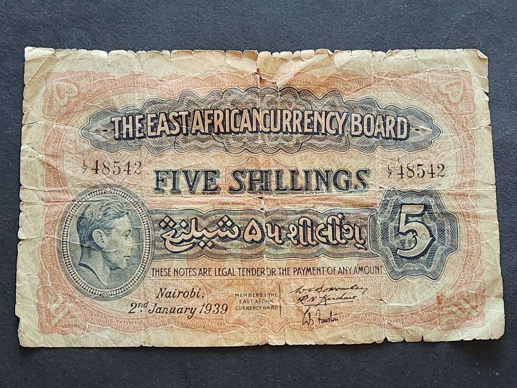 The East African Currency Board 5 Shillings Nairobi 2 January 1939 - as per photograph