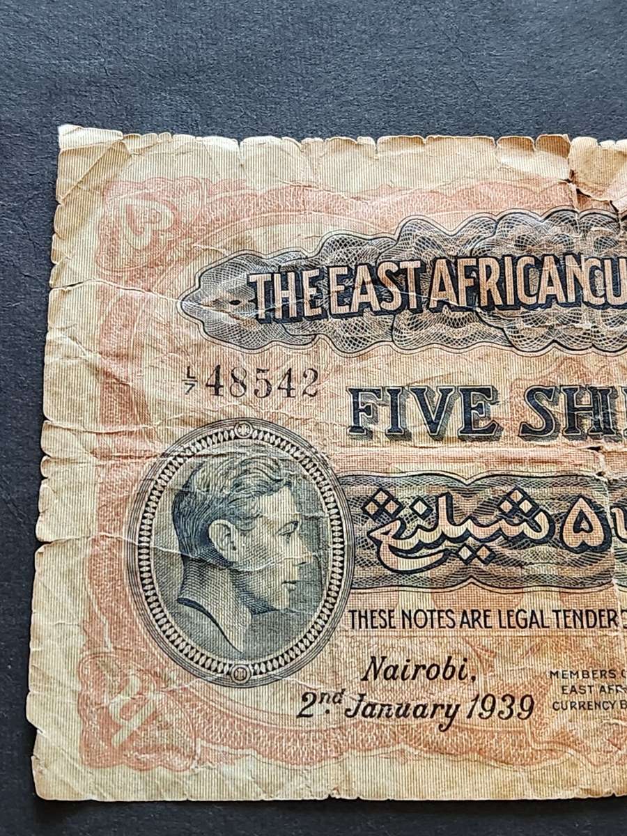 The East African Currency Board 5 Shillings Nairobi 2 January 1939 - as per photograph