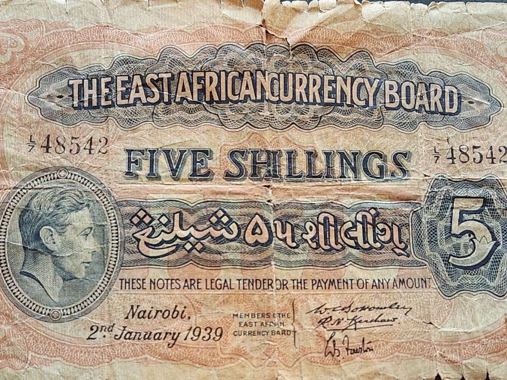 The East African Currency Board 5 Shillings Nairobi 2 January 1939 - as per photograph