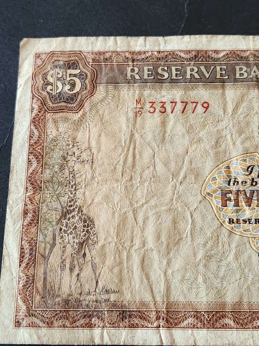 Reserve Bank of Rhodesia 5 Dollars Salisbury 20 October 1978 Rhodes Watermark - as per photograph