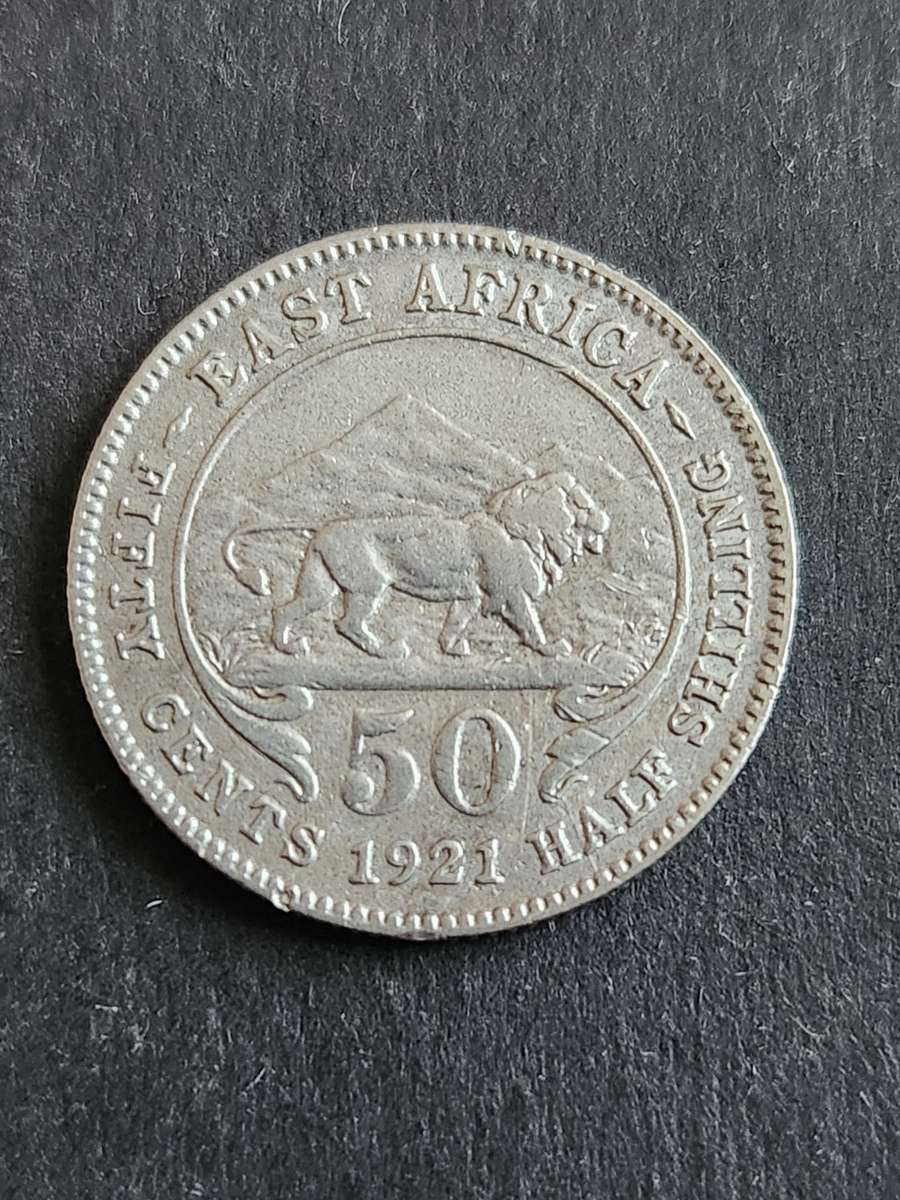 East Africa 50 Cents 1921  .250 Silver - as per photograph
