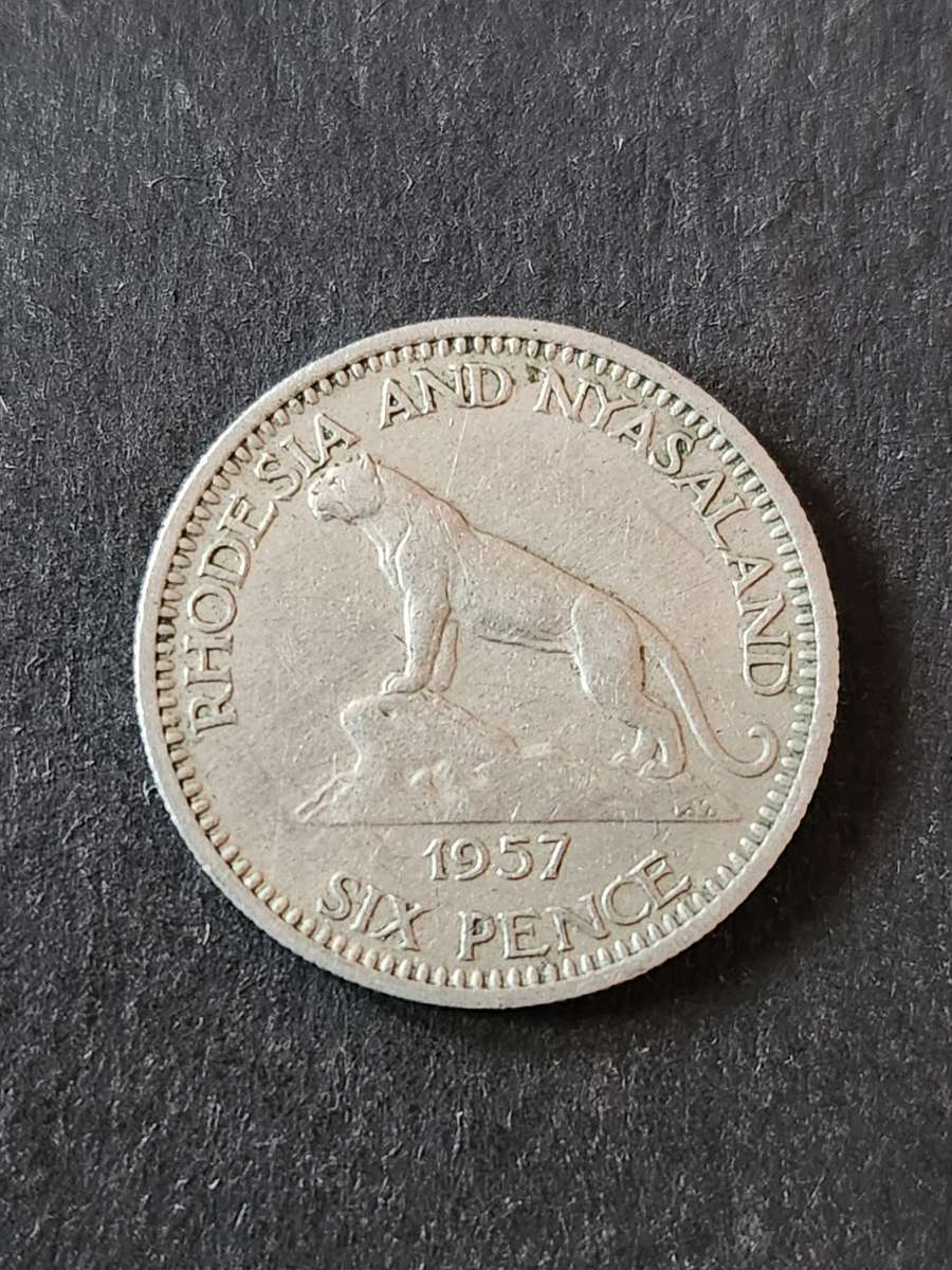 Rhodesia and Nysaland Sixpence 1957 - as per photograph