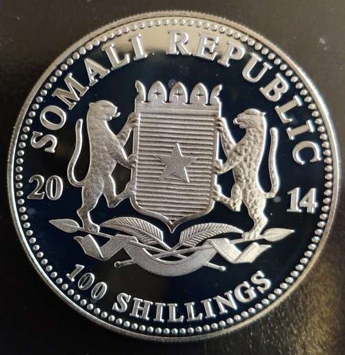 2014 REPUBLIC OF SOMALI SILVER 100 SHILLINGS