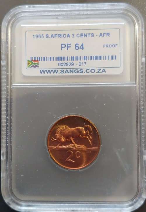 1965 PROOF 2c AFRIKAANS GRADED BY SANGS PF64